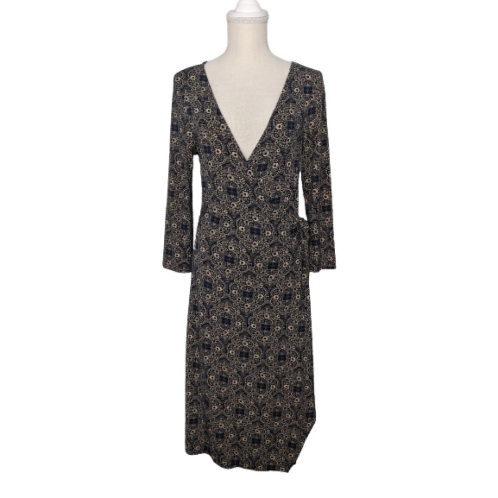 BCBGMaxAzria Blue Printed Midi Wrap Dress